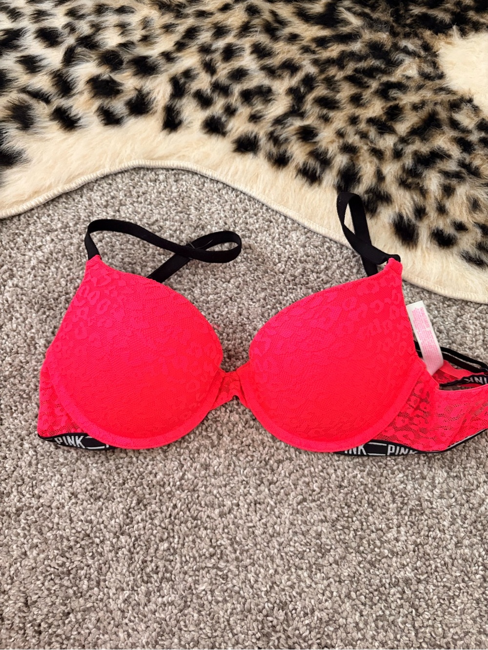 PINK Victoria's Secret Neon Pink Lace Push-Up Bra